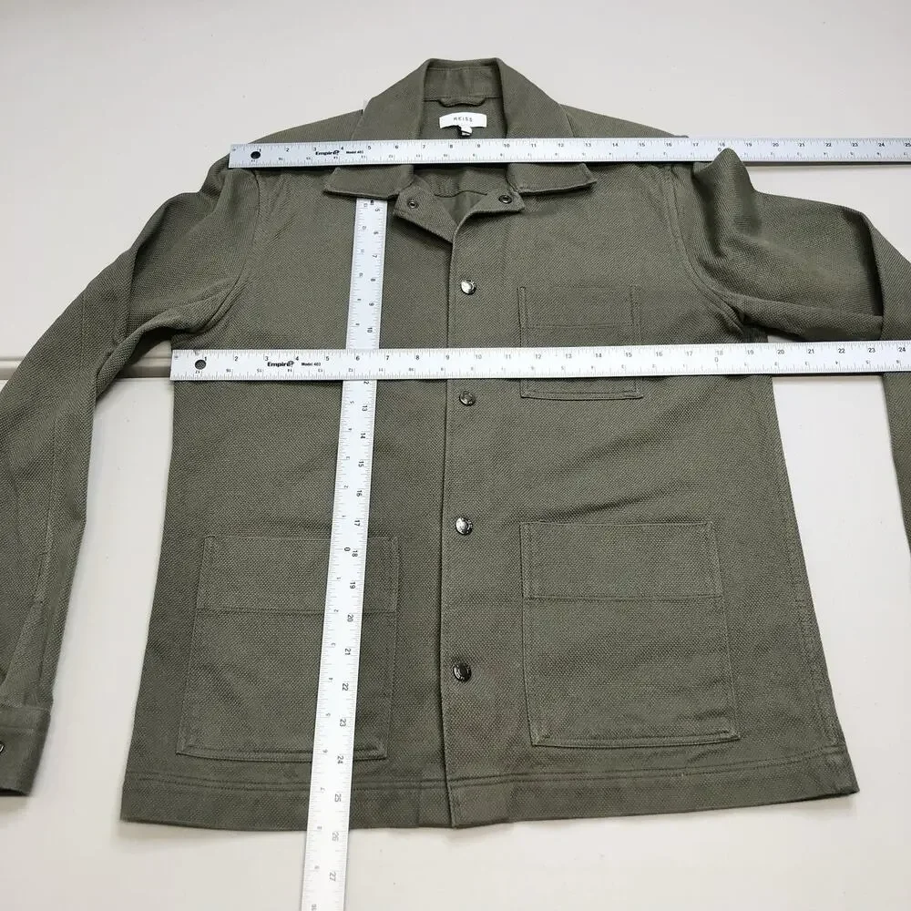 Reiss Men’s Nico Cotton Press Stud Overshirt Small Olive Green 100% Cotton